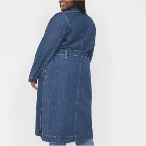 Lane Bryant Denim Trenchcoat Women’s Plus Size 20 Belted Midi Jean Jacket - Picture 2 of 7